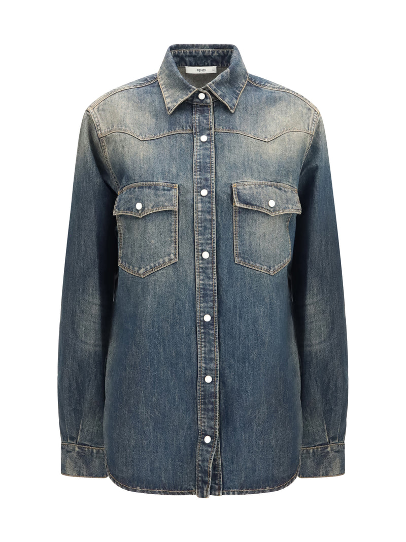 Fendi Fendi Western Bananatex® Denim Shirt Medium Wash Blue - World Class Fashion