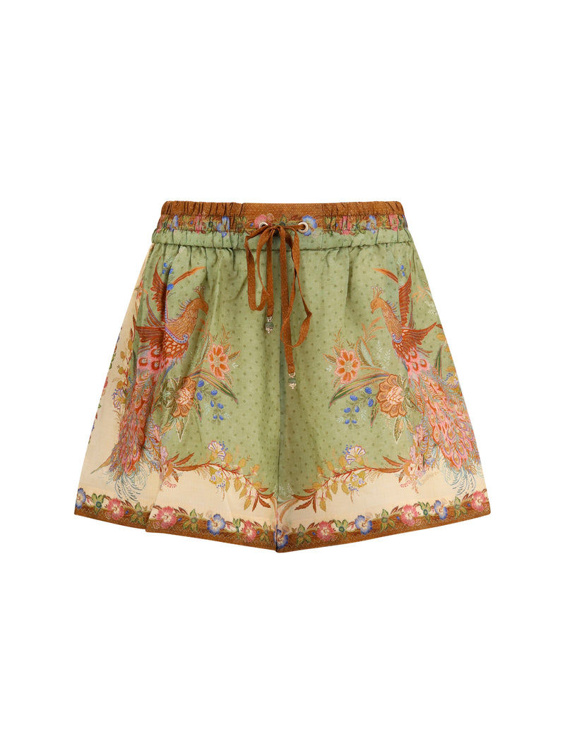 Zimmermann Zimmermann Indra Relaxed Silk Shorts Pañuelo caqui - World Class Fashion