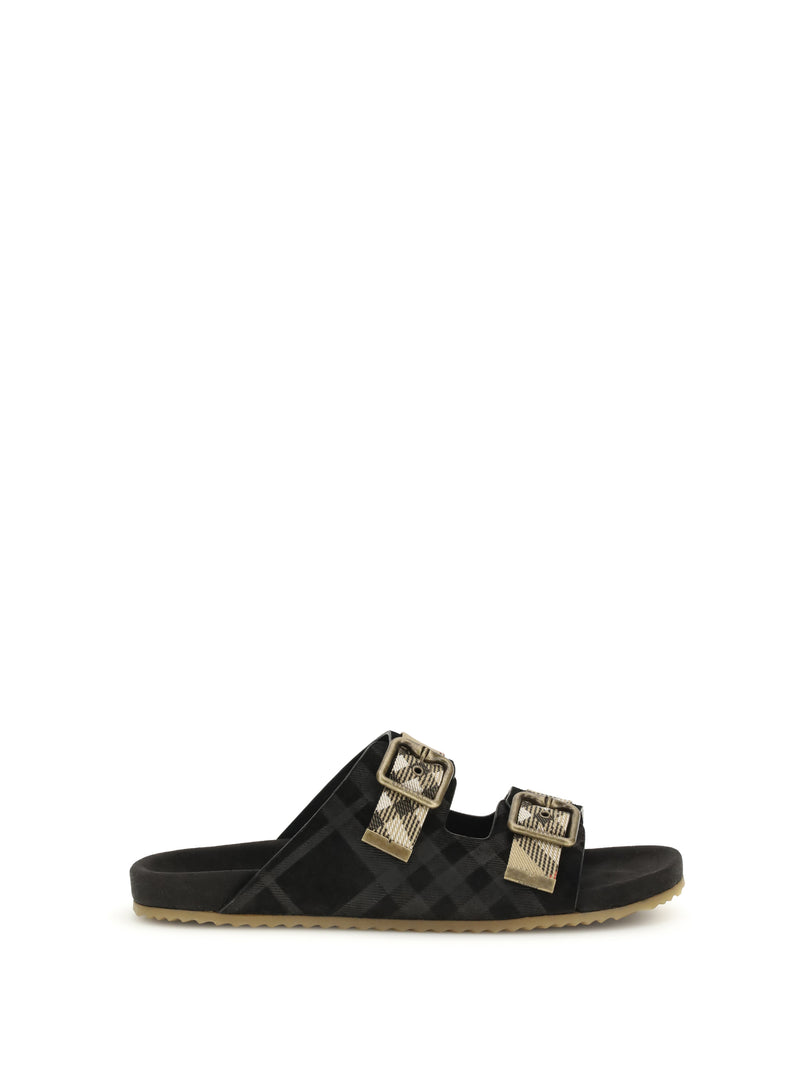Burberry Burberry Check Suede Urchin Sandals Black - World Class Fashion
