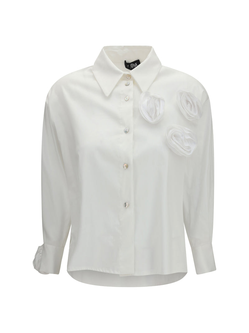 Ella Ella Shirt with Appliqué Roses Bianco - World Class Fashion