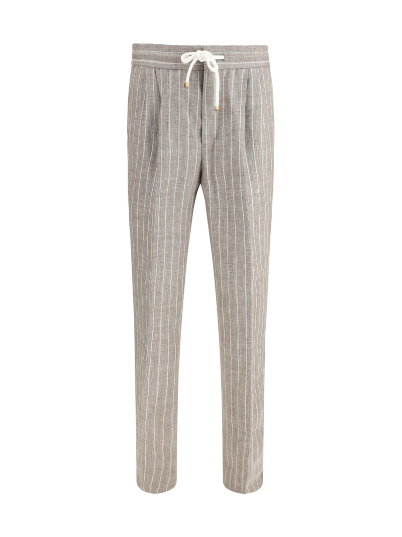 Brunello Cucinelli Brunello Cucinelli Linen Pinstriped Twill Pants Brown - World Class Fashion