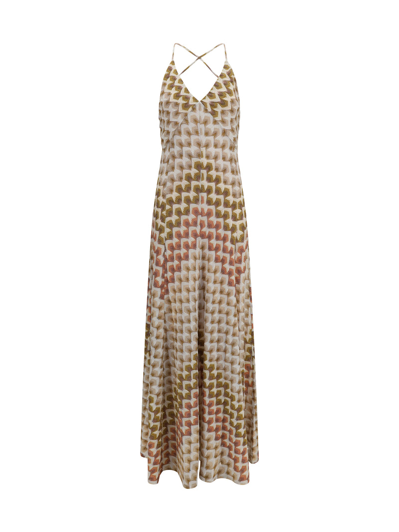 Missoni Missoni Long Lamé Viscose Dress Gold/Beige/White - World Class Fashion