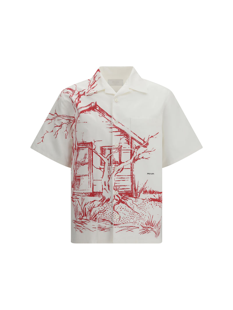 Prada Prada Printed Bowling Shirt with Cabin Print Red - World Class Fashion