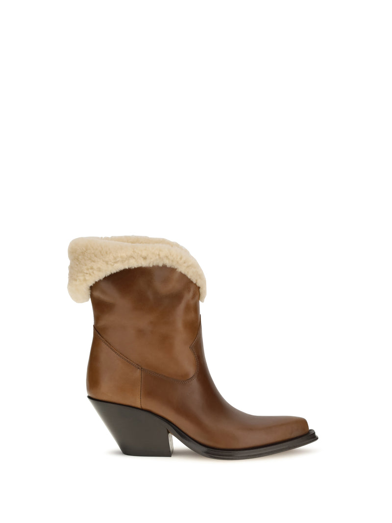 Chloe Chloé Azelan Fur-lined Ankle Boots Amber Brown - World Class Fashion