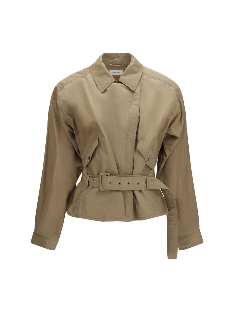 Saint Laurent Saint Laurent Short Belted Jacket Marron Glace - World Class Fashion