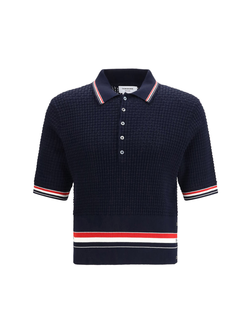 Thom Browne Thom Browne Woven Cotton Polo Navy - World Class Fashion