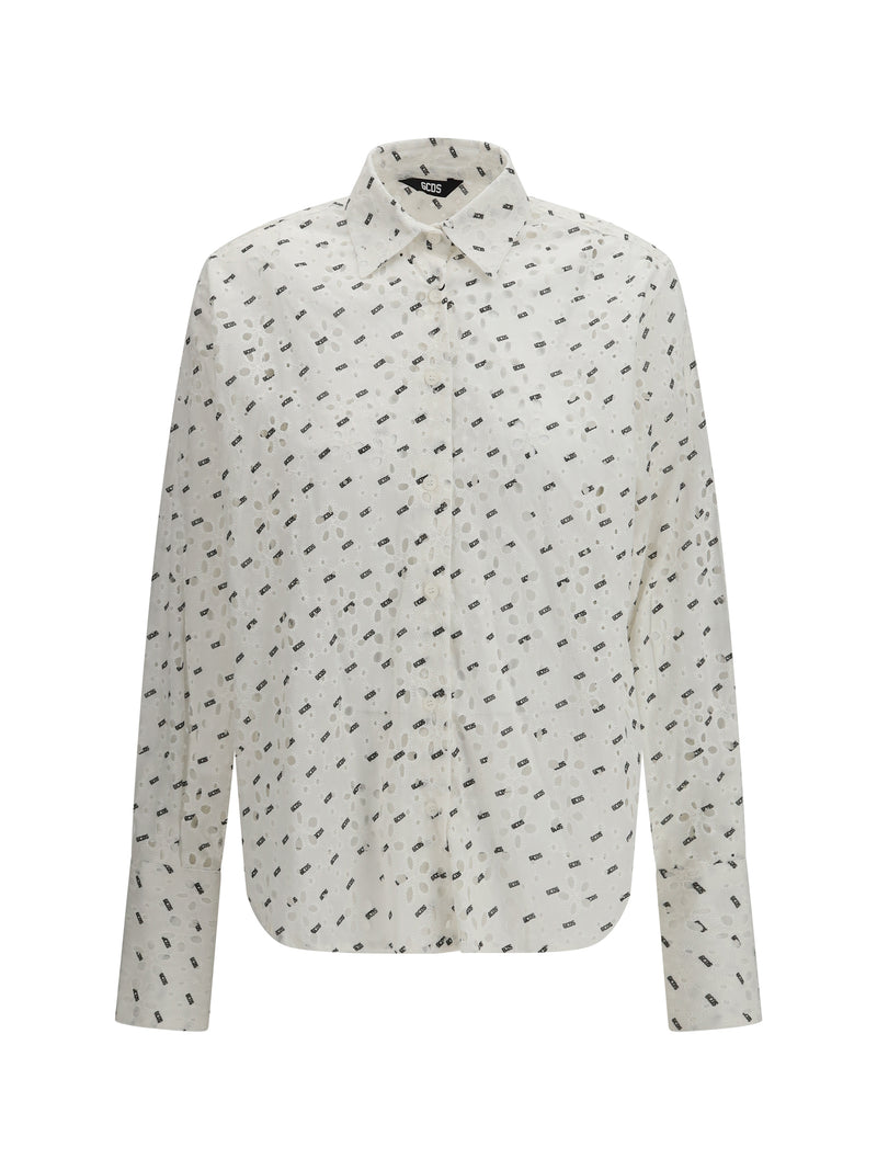 Gcds Gcds Cotton Broderie Anglaise Shirt Optic White/Black - World Class Fashion