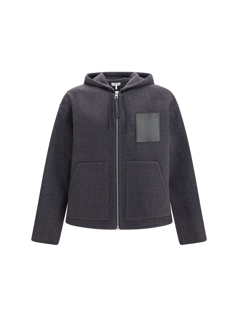 Loewe Loewe Wool Blend Hooded Jacket Dark Navy Blue - World Class Fashion