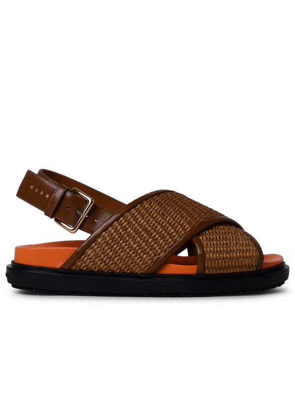 Marni Brown Raffia Blend Fussbett Sandals