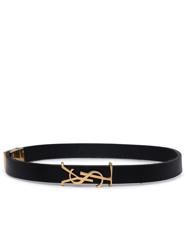 Saint Laurent Smooth Black Leather Opyum Bracelet