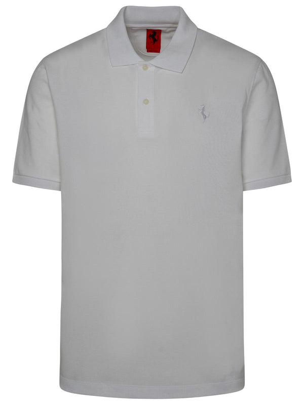 Ferrari White Cotton Blend Polo Shirt