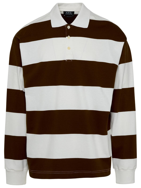 A.p.c. Brown And White Cotton Riley Polo Shirt