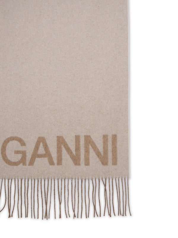 Ganni Beige Recycled Wool Scarf