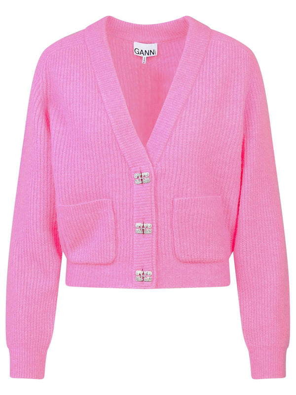 Ganni Pink Merino Wool Blend Cardigan