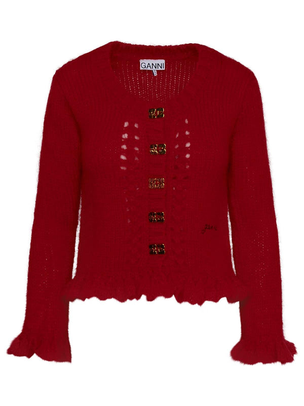 Ganni Red Mohair Blend Cardigan