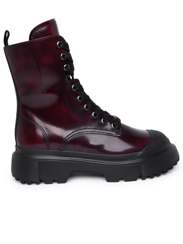 Hogan H619 Burgundy Leather Combat Boots