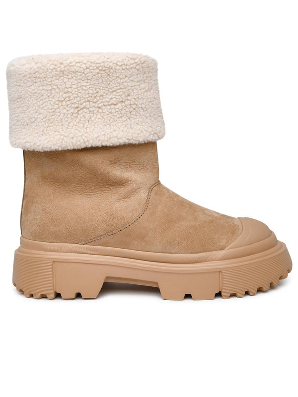 Hogan H19 Beige Suede Ankle Boots