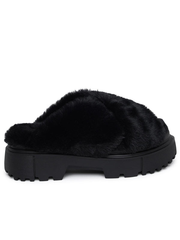 Hogan 'h644' Sandals In Black Faux Fur