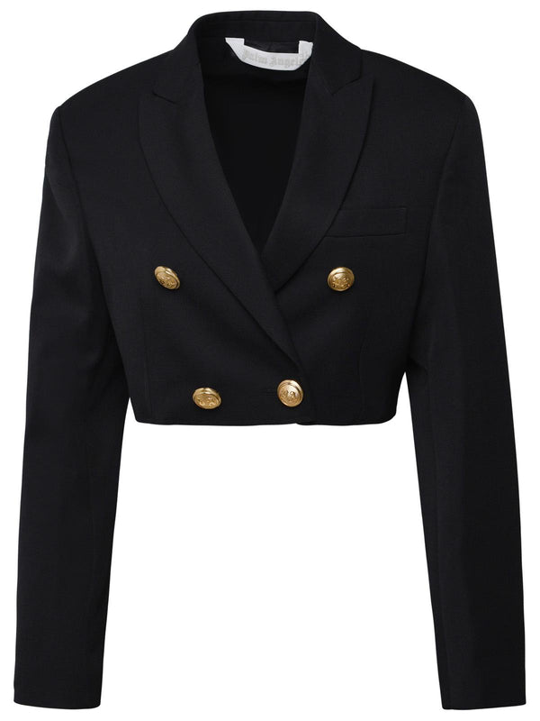 Palm Angels 'boyfriend' Black Wool Blend Crop Blazer