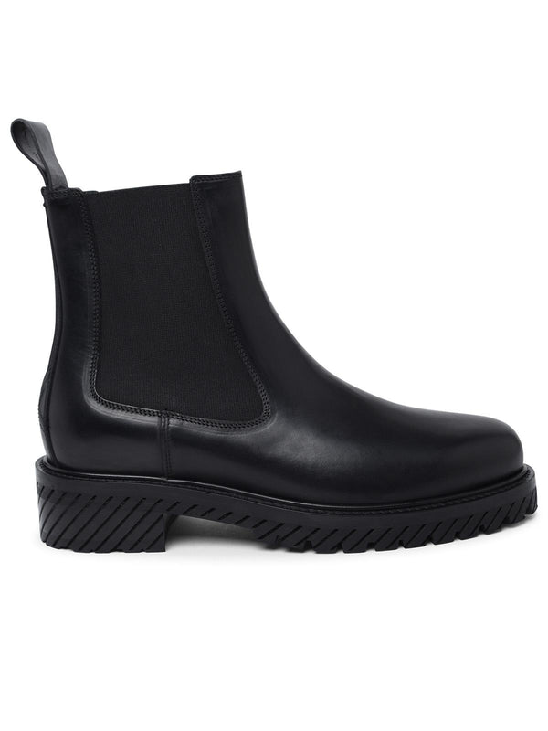 Off-white Black Leather Ankle Boots