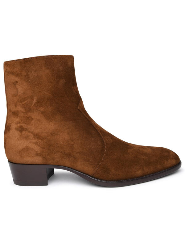 Saint Laurent Wyatt Brown Suede Ankle Boots