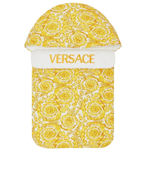 Versace Baroque Sleeping Bag In White And Gold Cotton