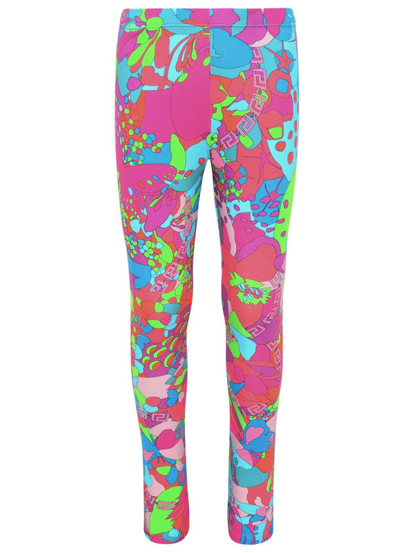 Versace Floral Leggings In Multicolor Cotton Blend