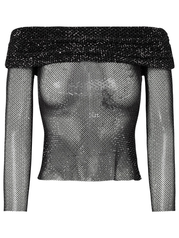 Self Portrait Rhinestone Top In Black Polyester