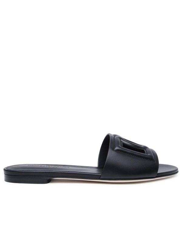 Dolce & Gabbana Black Calf Leather Slippers