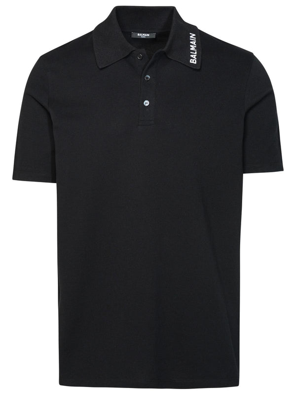 Balmain Black Cotton Polo Shirt