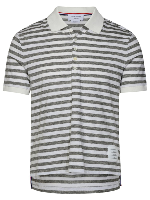 Thom Browne White Linen Blend Polo Shirt