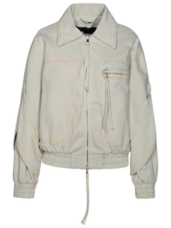 Blumarine Ivory Denim Bomber Jacket