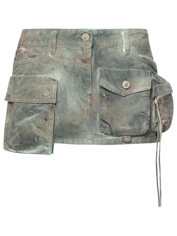 The Attico 'fay' Mini Skirt In Green Camouflage Denim