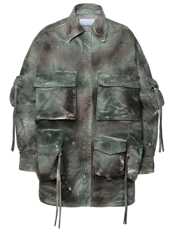 The Attico 'fern' Short Coat In Green Camouflage Denim