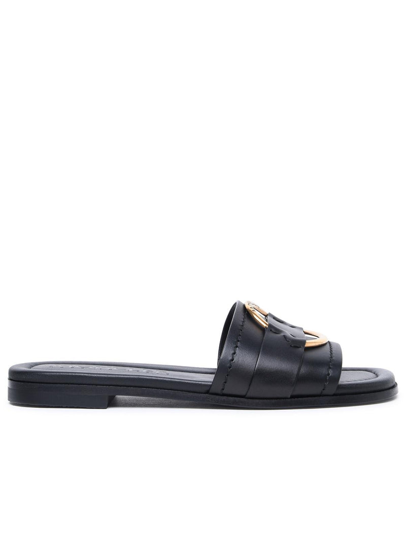 Moncler Moncler BELL Black Leather Slippers Women - World Class Fashion