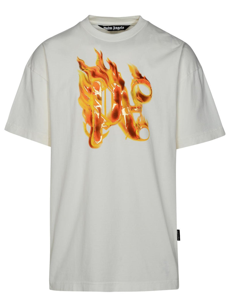Palm Angels Palm Angels Camiseta Blanca Monograma en Llamas - World Class Fashion