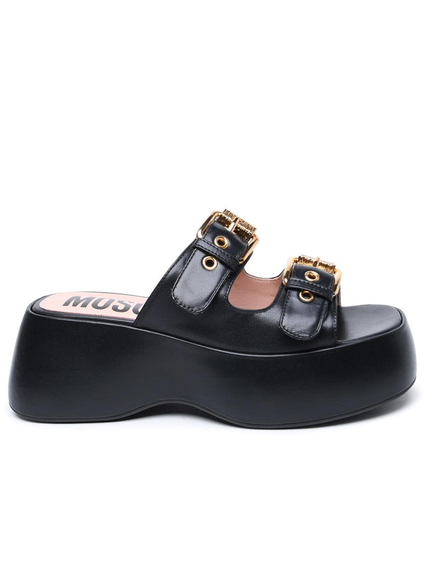 Moschino Black Leather Slippers