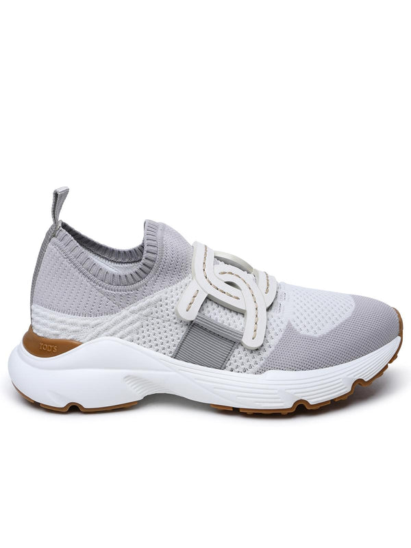 Tod's White And Gray Tech Fabric Sneakers