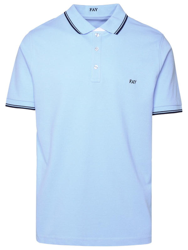 Fay Light Blue Cotton Blend Polo Shirt