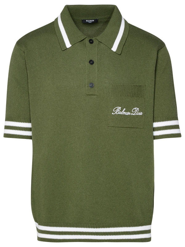 Balmain Polo Shirt In Green Cotton Blend