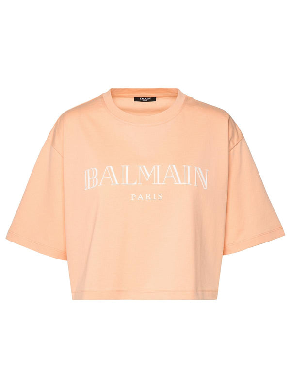 Balmain Orange Cotton Crop T-shirt