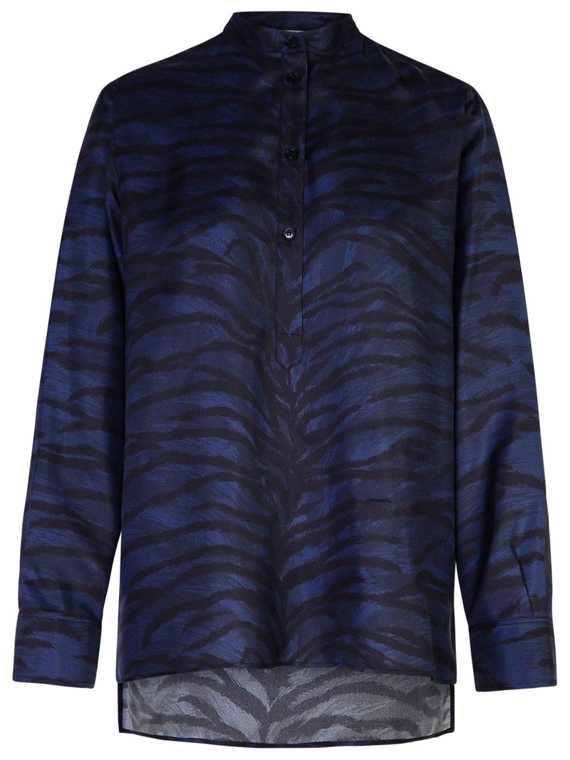 Stella Mccartney Stella McCartney Tiger Print Silk Shirt Blue Women - World Class Fashion