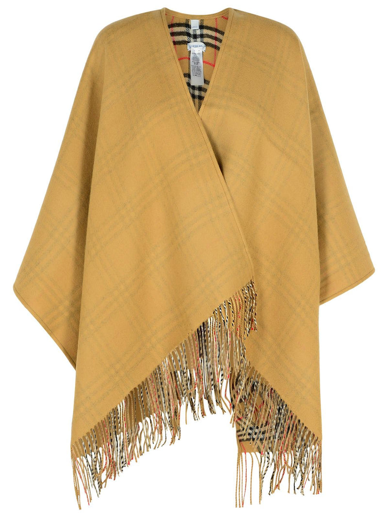Burberry Burberry Reversible Check Wool Cape Beige - World Class Fashion