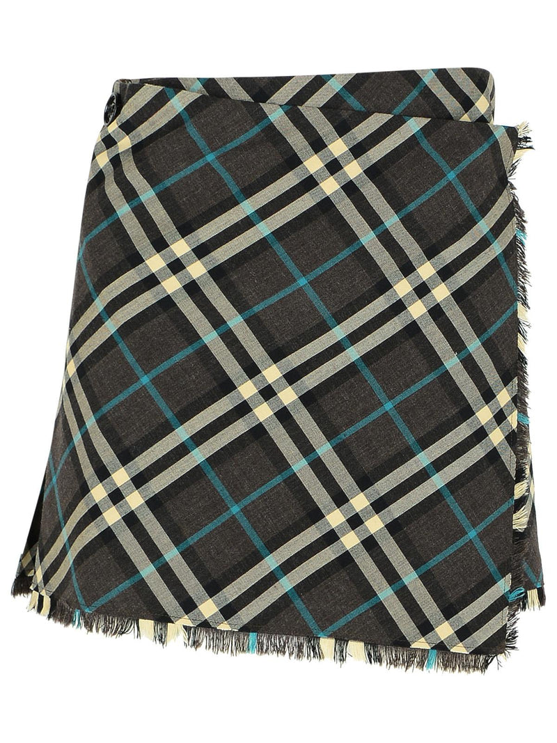 Burberry Burberry Check Brown Polyester Blend Skirt Green - World Class Fashion