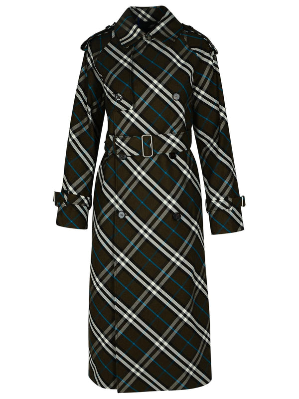 Burberry 'check' Green Polyester Trench Coat