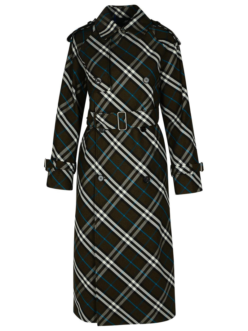 Burberry Burberry Check Green Polyester Trench Coat - World Class Fashion