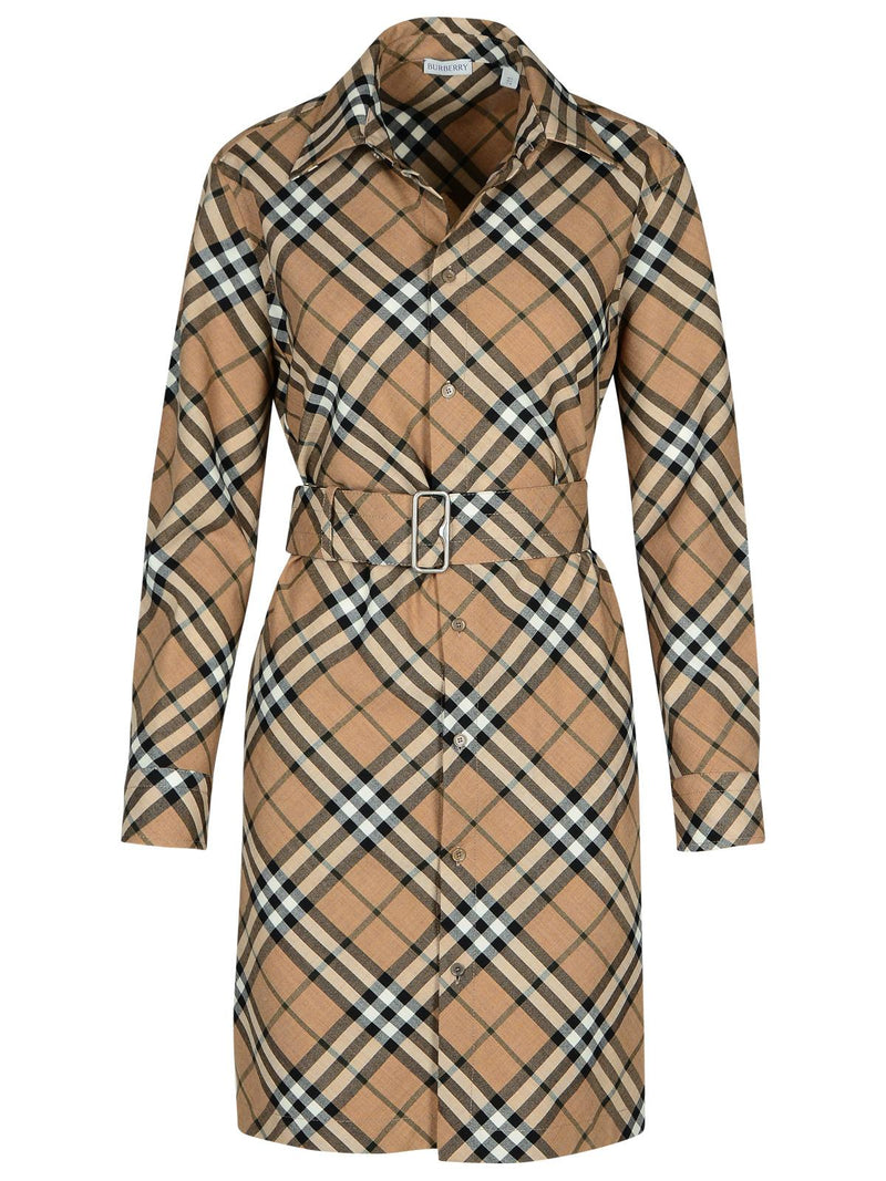 Burberry Burberry Check Dress Beige Wool Blend - World Class Fashion
