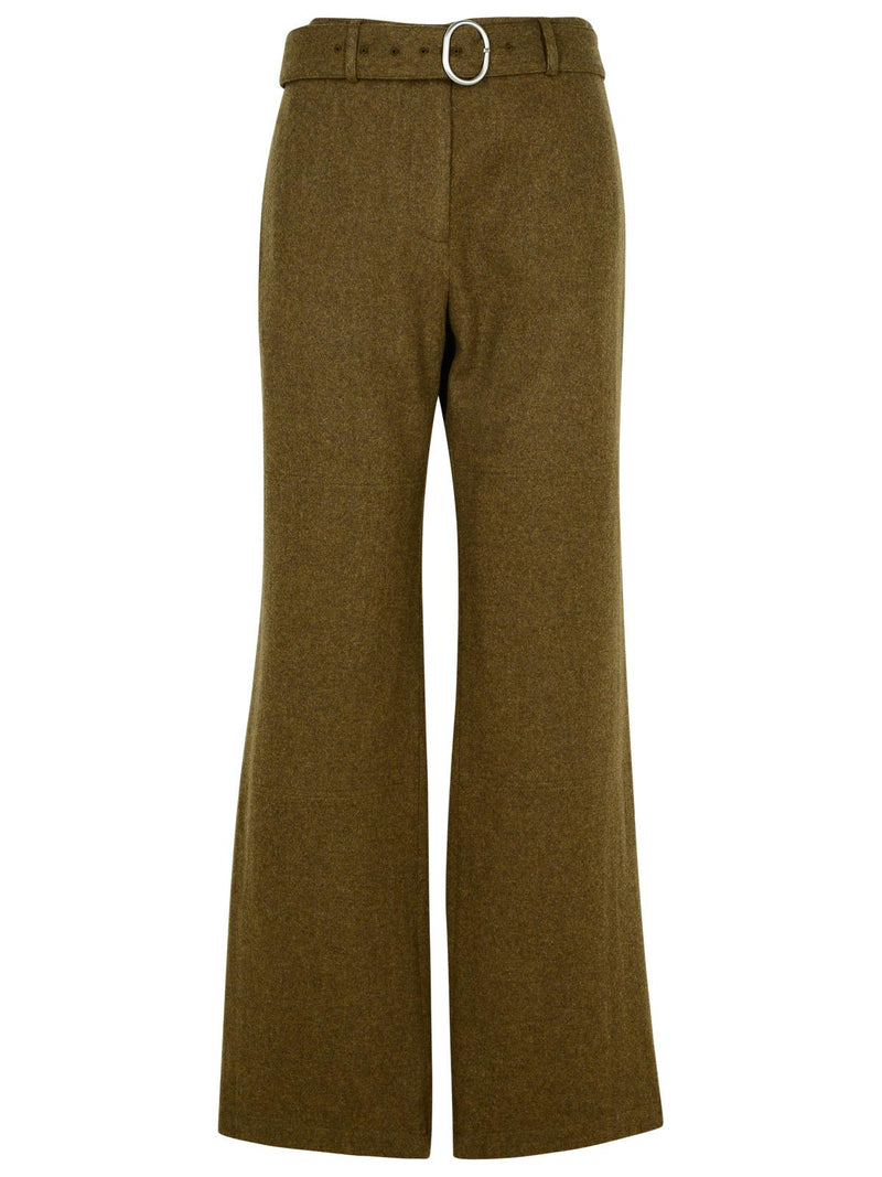 Jil Sander Jil Sander Pantalones de Franela de Lana Verde Marrón - World Class Fashion