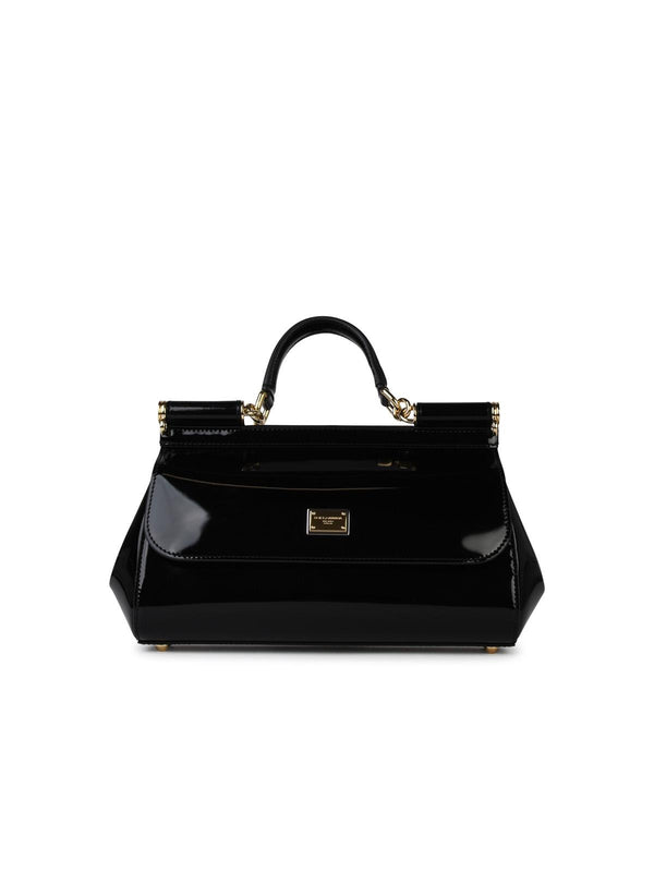 Dolce & Gabbana 'sicily' Shiny Black Leather Midi Handbag