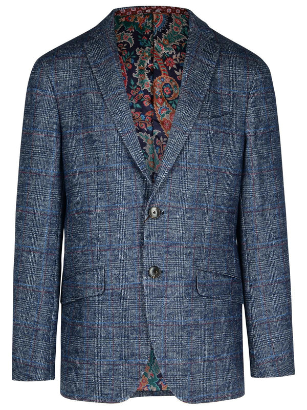 Etro 'roma' Blue Wool Blend Blazer